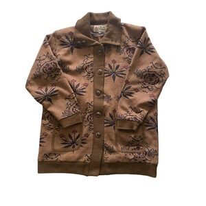 Vintage GUANGDA Knit Coat Cardigan Floral Asian Tapestry Lined L